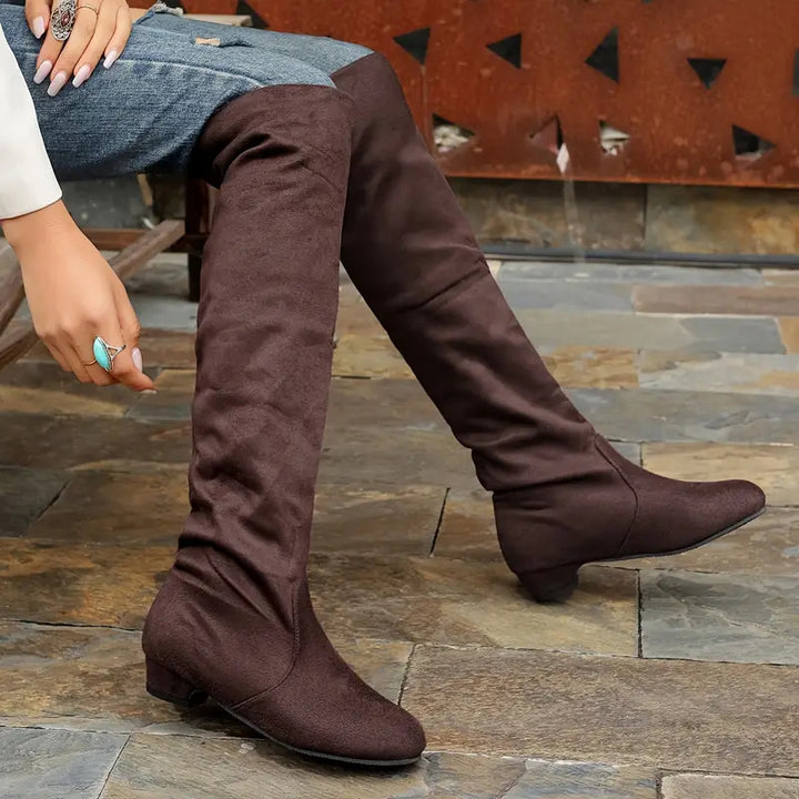 Women's low heel plain thigh high boots