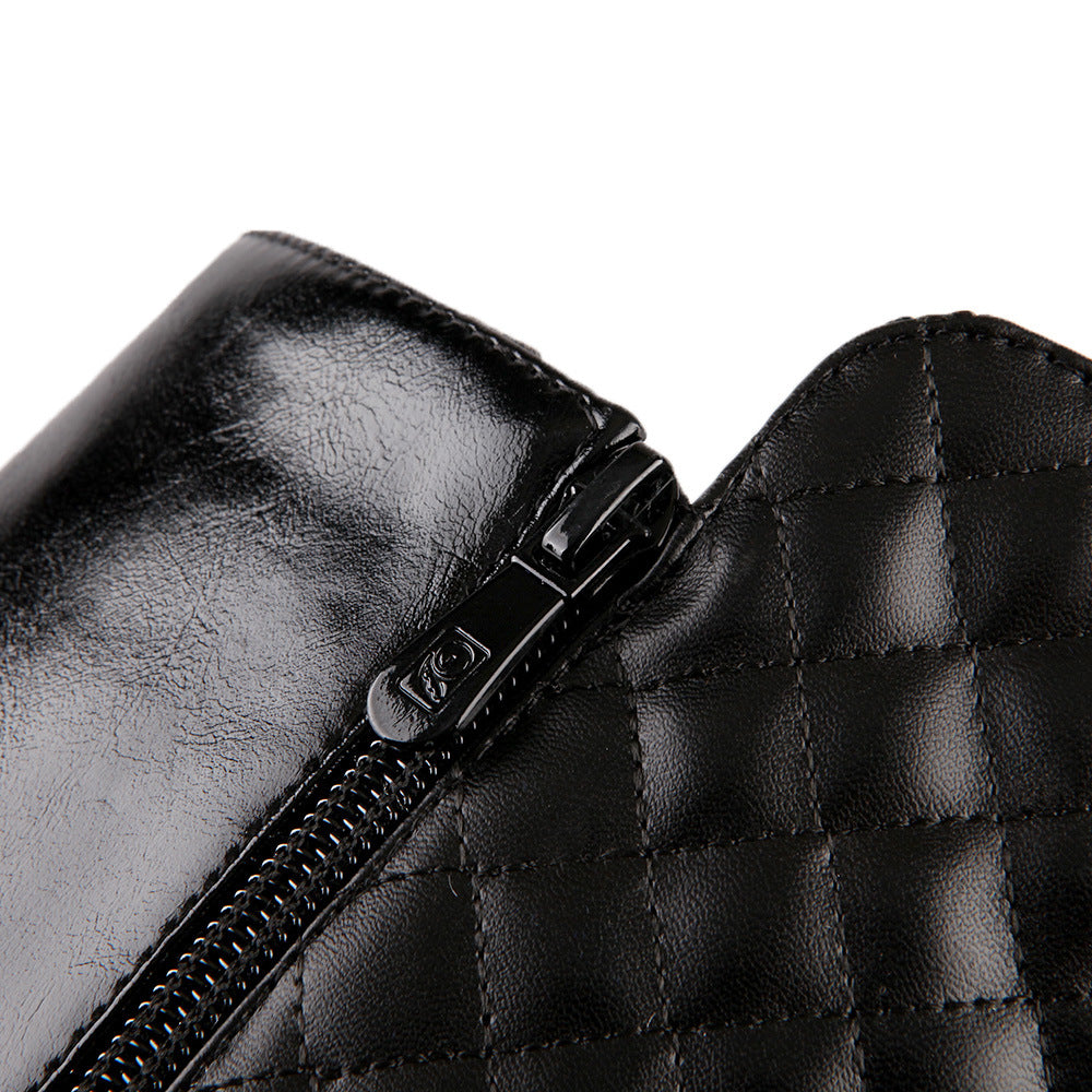 Women's quilted chunky heels knee high boots