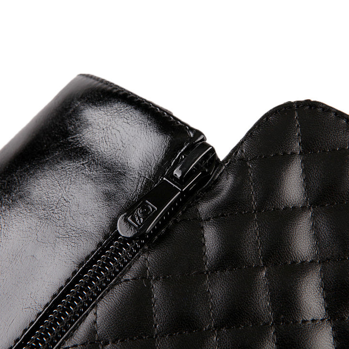 Women's quilted chunky heels knee high boots