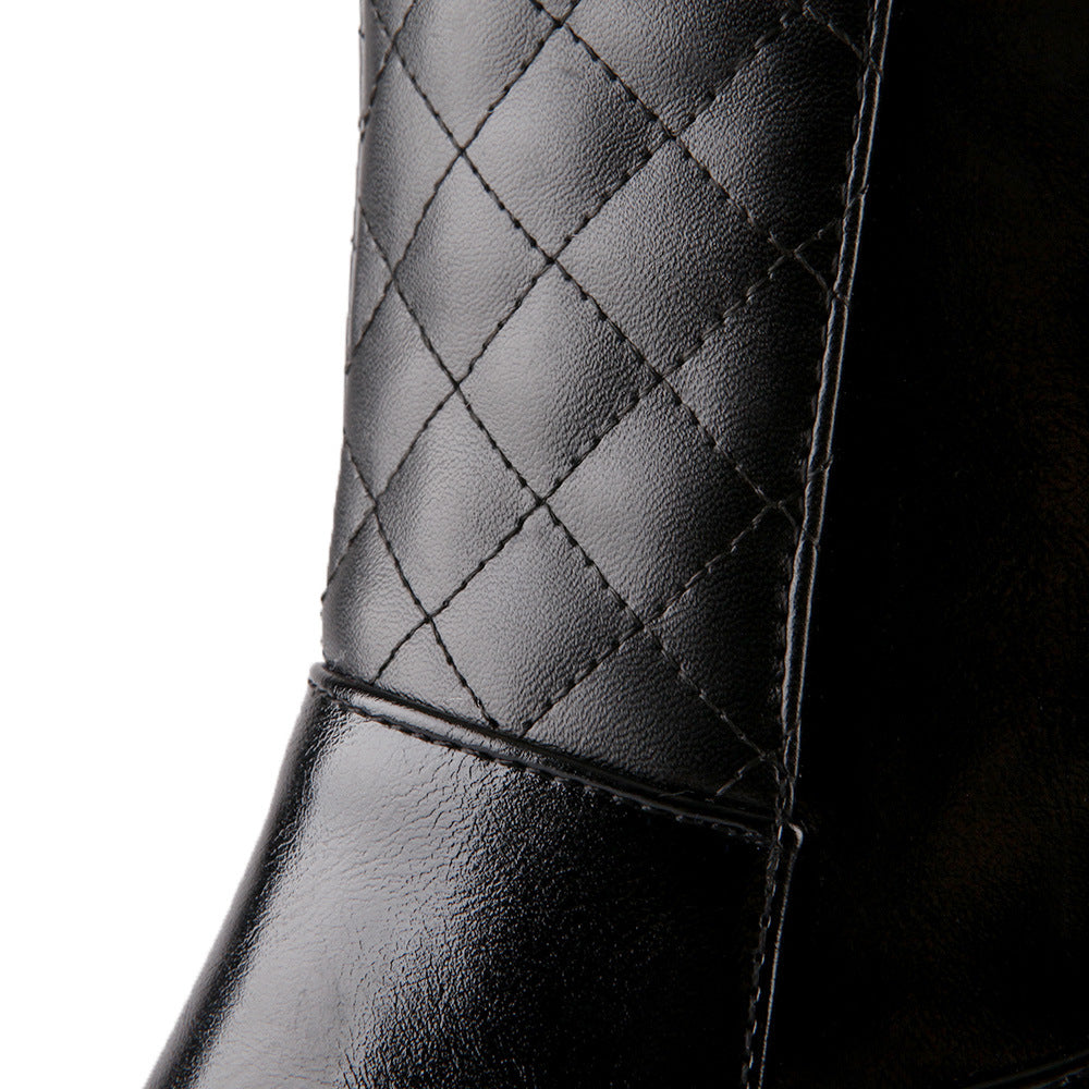Women's quilted chunky heels knee high boots