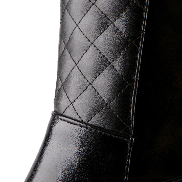 Women's quilted chunky heels knee high boots