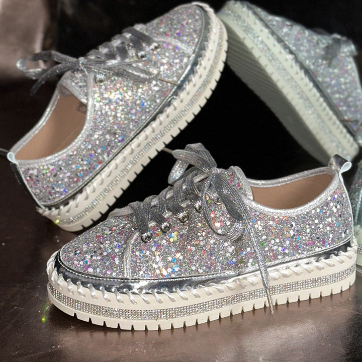 Women's sequins glitter lace-up platform sneakers for parties, festivals, club outfits