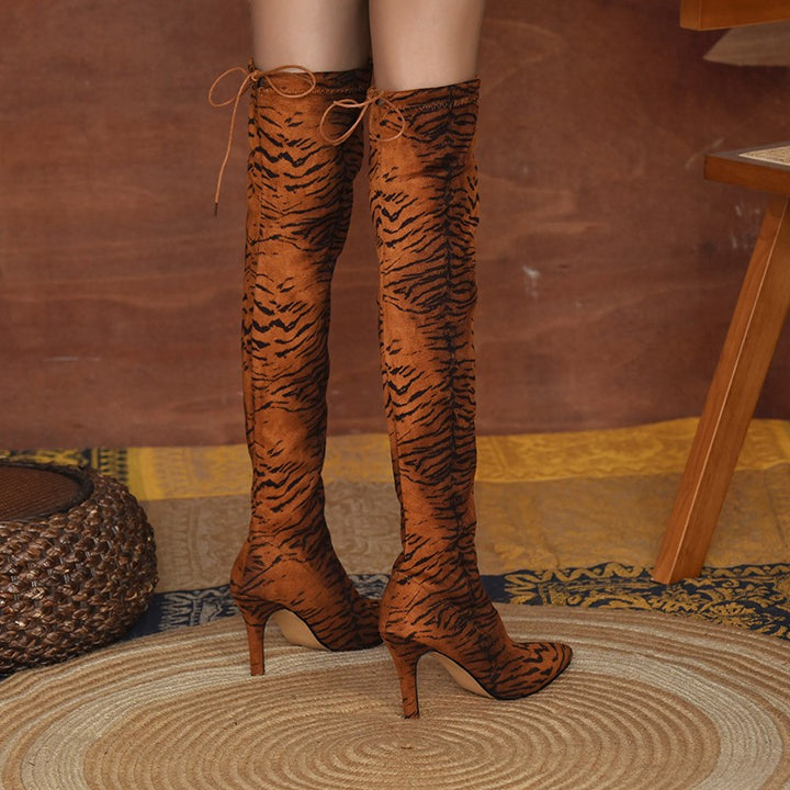 Women's sexy leopard stiletto high heel thigh high boots