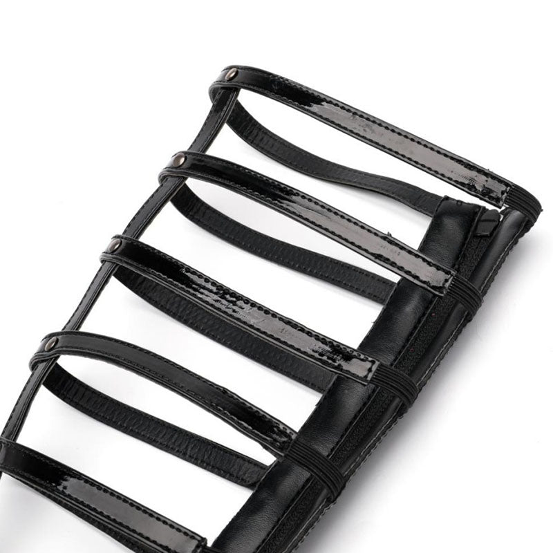 Women's black block heels knee high gladiator sandals