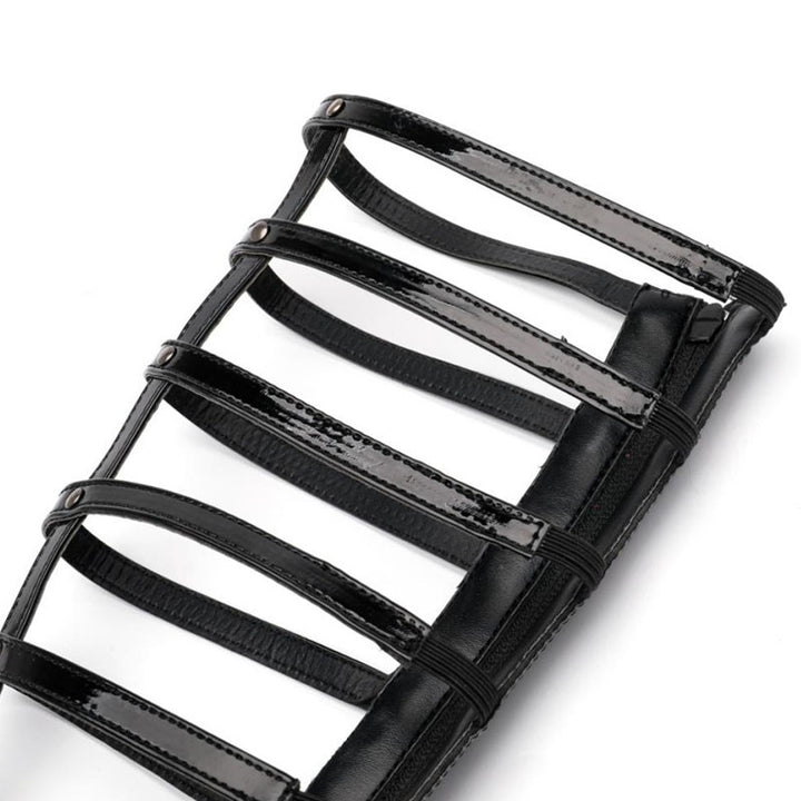 Women's black block heels knee high gladiator sandals