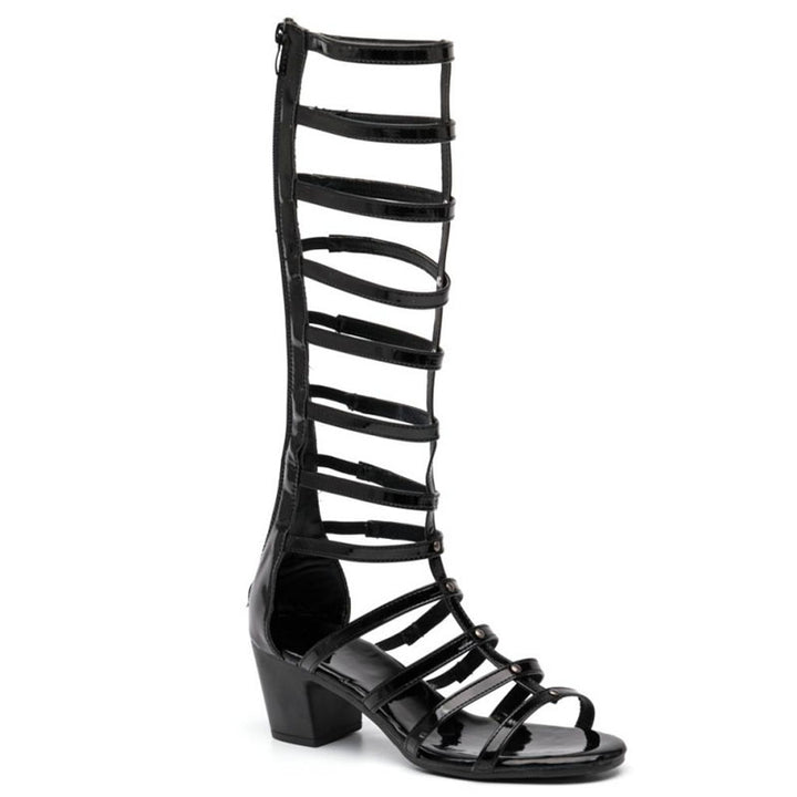 Women's black block heels knee high gladiator sandals