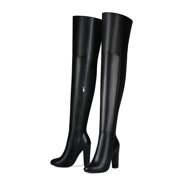 black Women's black chunky high heels thigh boots