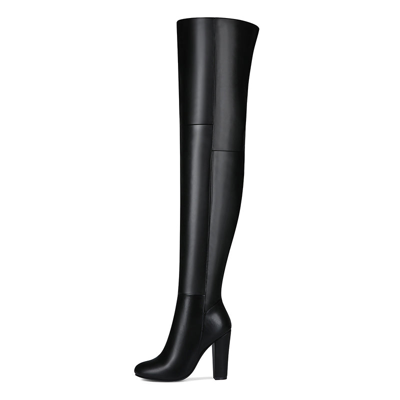 black Women's black chunky high heels thigh boots