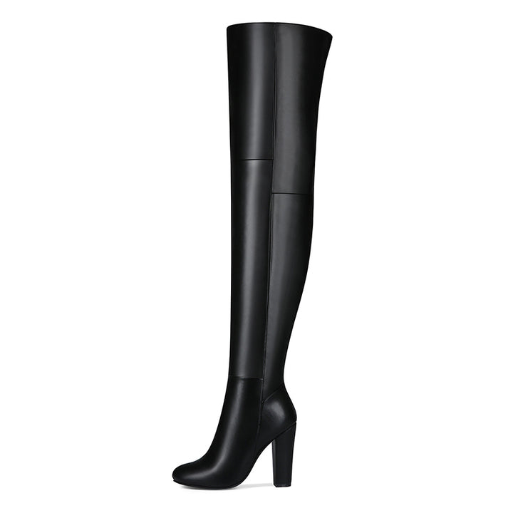 black Women's black chunky high heels thigh boots