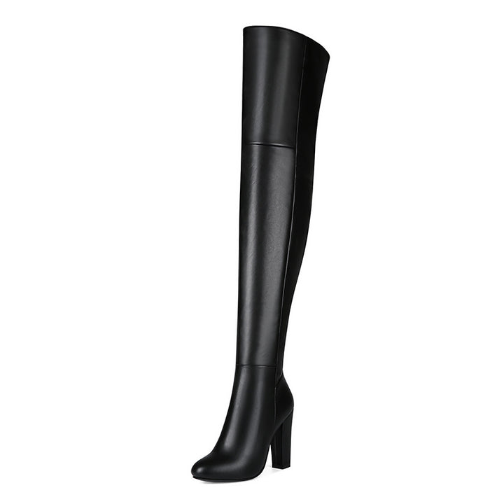 black Women's black chunky high heels thigh boots