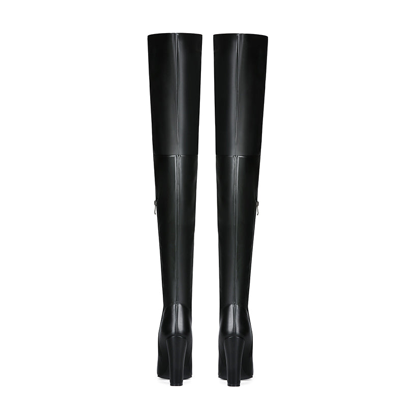 black Women's black chunky high heels thigh boots