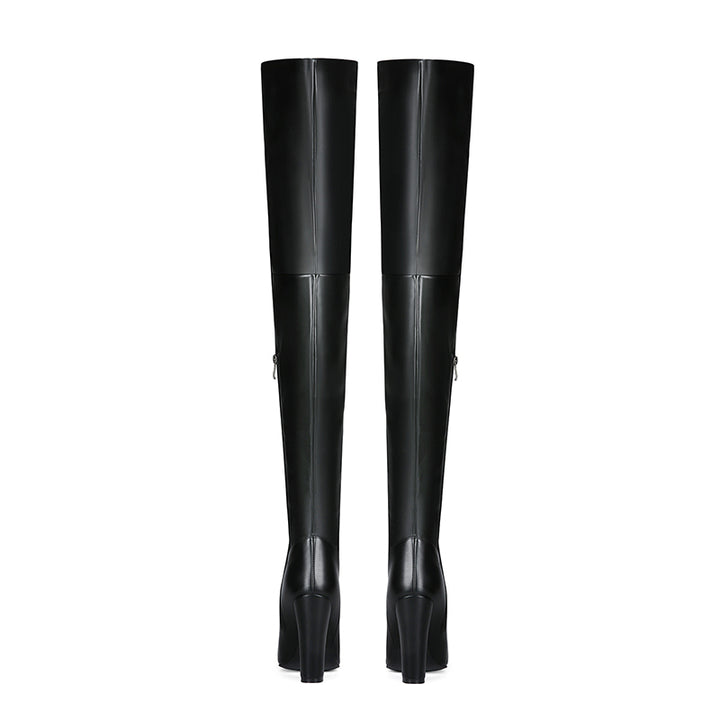 black Women's black chunky high heels thigh boots
