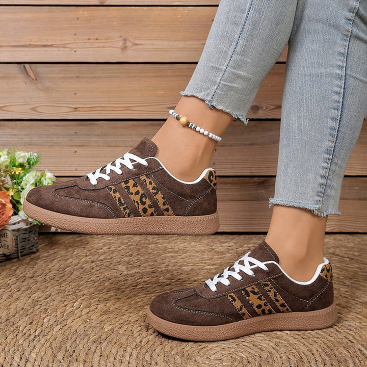 Trendy Brown Leopard Tennis Shoes for Women – Casual Lace-Up Sneakers for Everyday & Outings