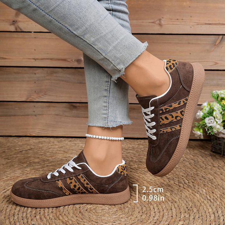 Trendy Brown Leopard Tennis Shoes for Women – Casual Lace-Up Sneakers for Everyday & Outings
