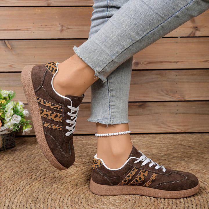 Trendy Brown Leopard Tennis Shoes for Women – Casual Lace-Up Sneakers for Everyday & Outings