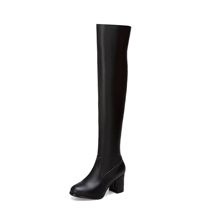 Women's chunky heels stretch thigh high boots thin boots