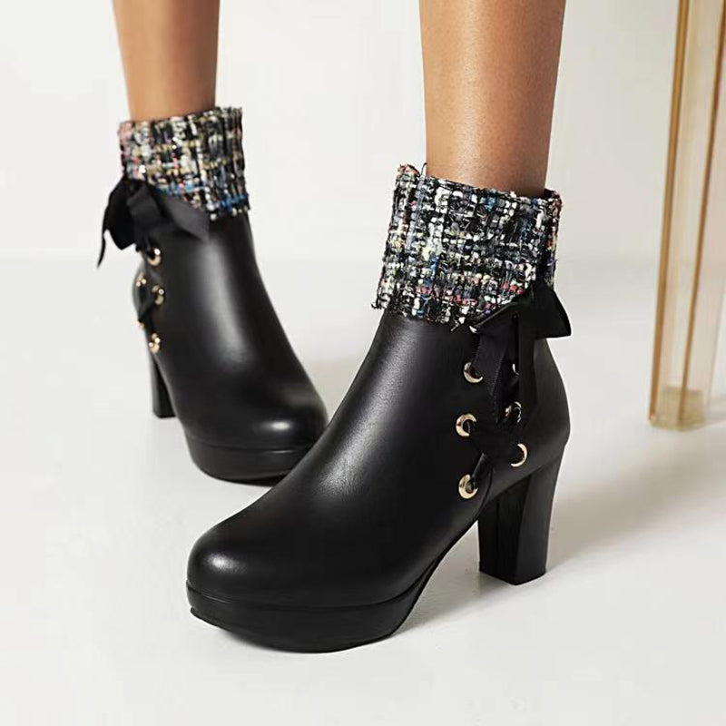 Women’s Tweed-Cuff Platform Ankle Boots