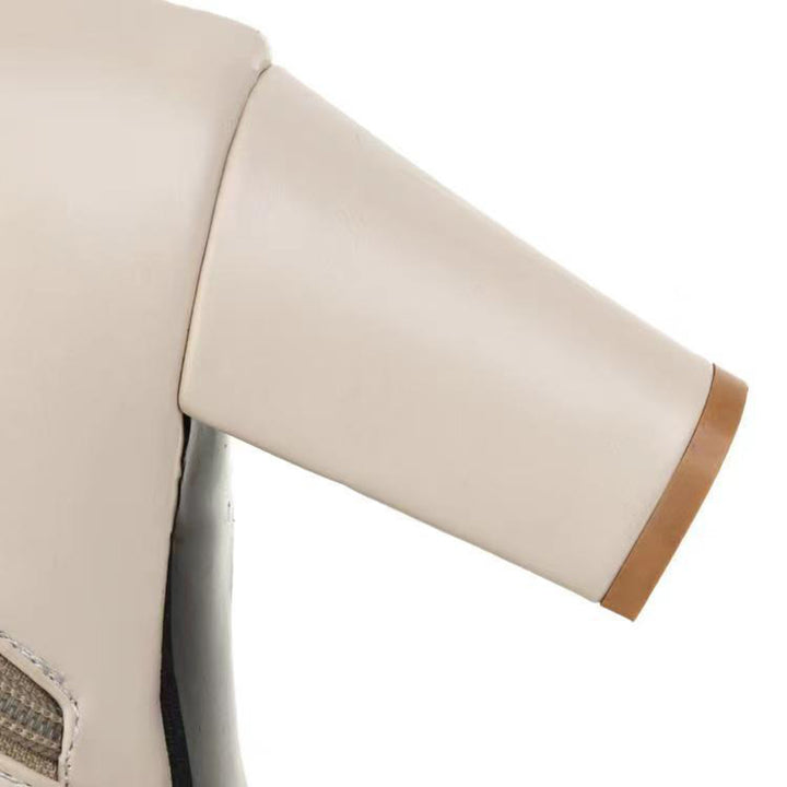 beige Women's chunky heels tweed booties