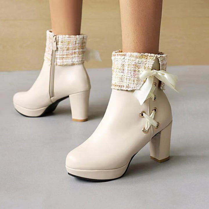 Women’s Tweed-Cuff Platform Ankle Boots