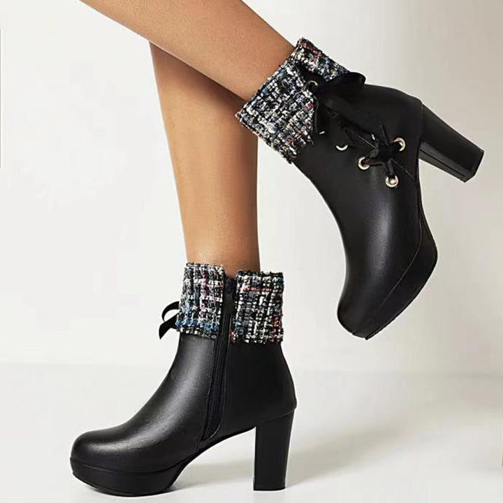 black Women's chunky heels tweed booties