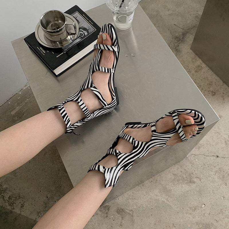 zebra Women's clip toe mid calf gladiator sandals