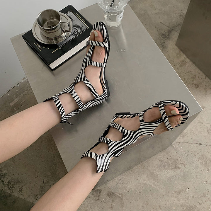 zebra Women's clip toe mid calf gladiator sandals