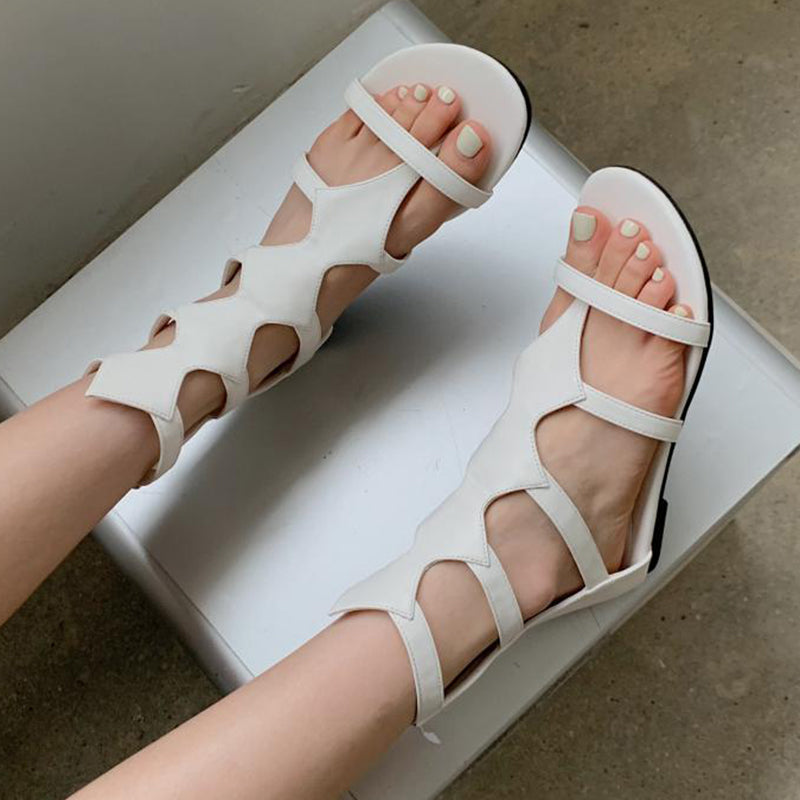 white Women's clip toe mid calf gladiator sandals