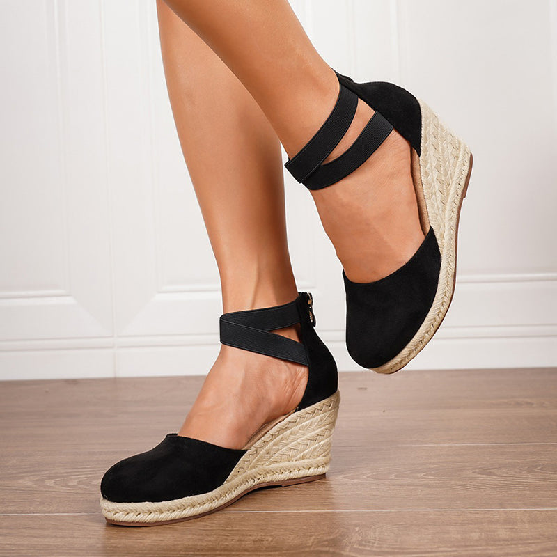 Chic Closed-Toe Espadrille Wedge Sandals for Women – Back Zipper Shoes for Summer & Vacation