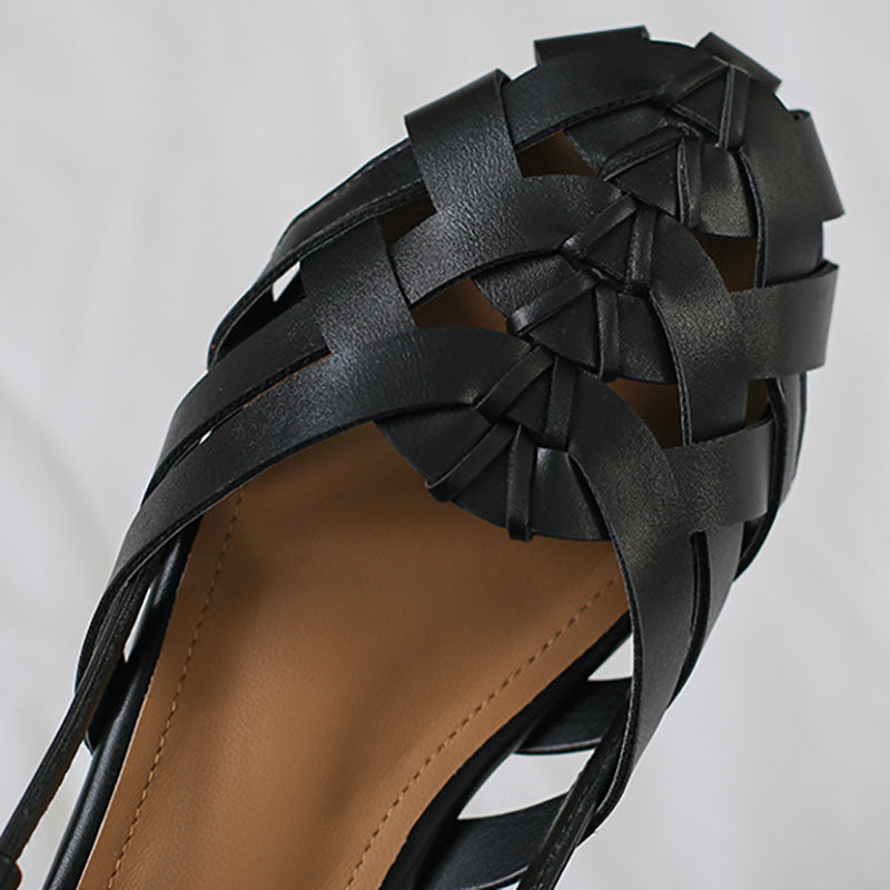 black Chic Braided Slingback Sandals for Women - Flat Gladiator Style for Summer Outings