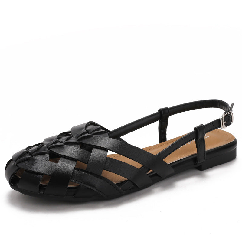 Chic Braided Slingback Sandals for Women - Flat Gladiator Style for Summer Outings