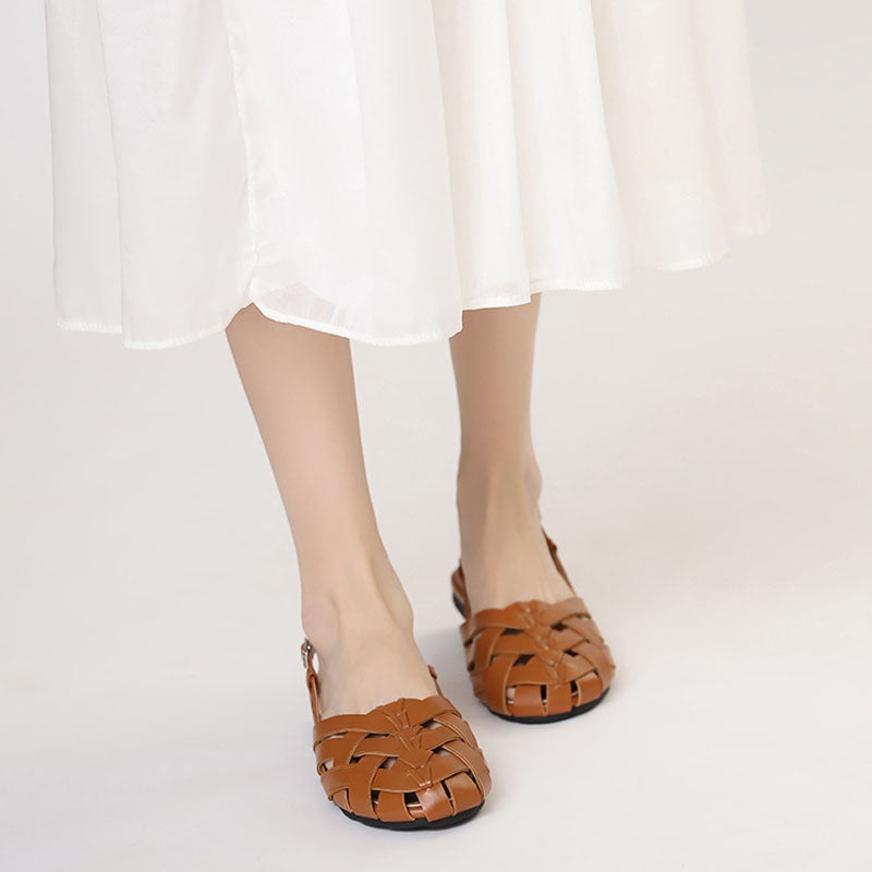 Chic Braided Slingback Sandals for Women - Flat Gladiator Style for Summer Outings