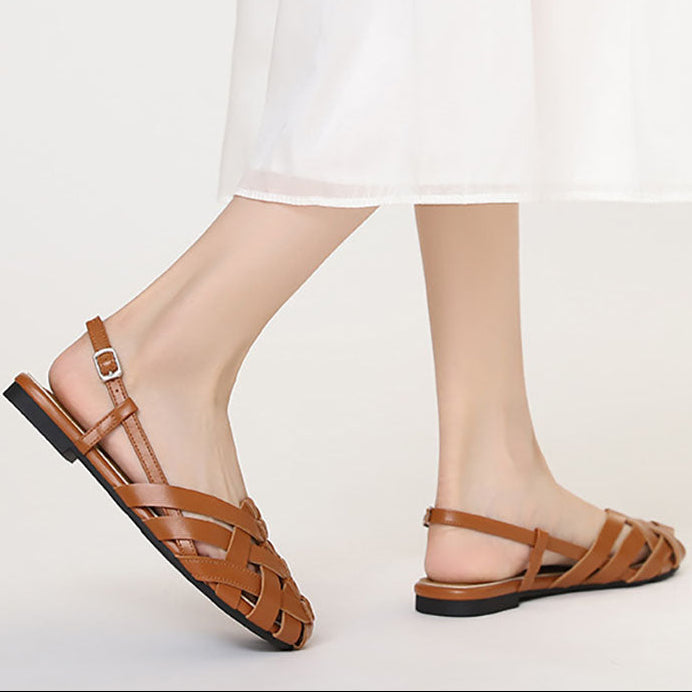 Chic Braided Slingback Sandals for Women - Flat Gladiator Style for Summer Outings