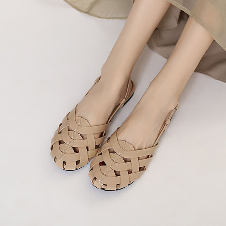 apricot Chic Braided Slingback Sandals for Women - Flat Gladiator Style for Summer Outings