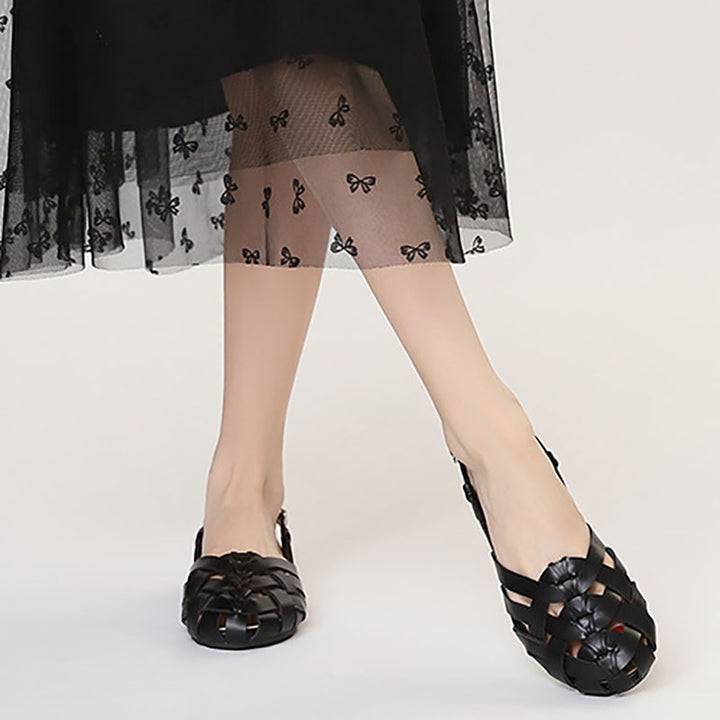 black Chic Braided Slingback Sandals for Women - Flat Gladiator Style for Summer Outings
