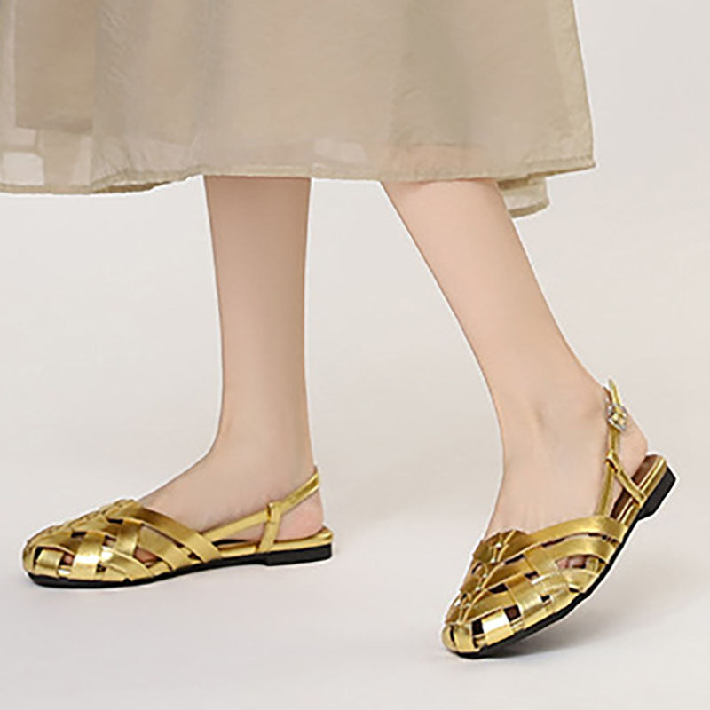 Chic Braided Slingback Sandals for Women - Flat Gladiator Style for Summer Outings
