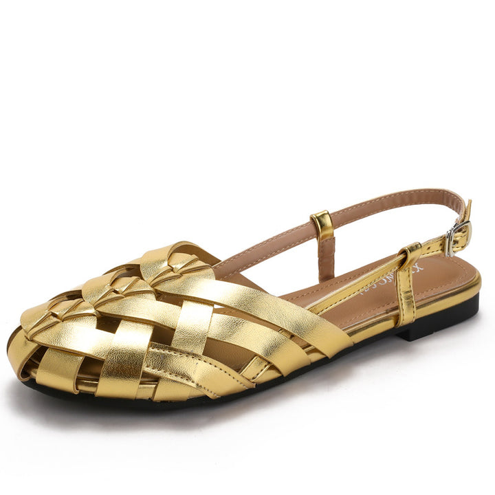 Chic Braided Slingback Sandals for Women - Flat Gladiator Style for Summer Outings