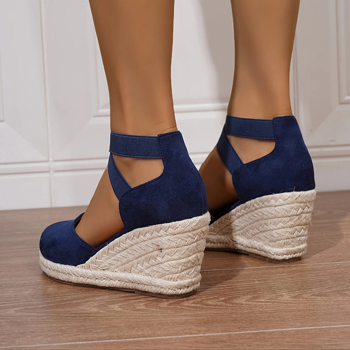 Chic Closed-Toe Wedge Sandals for Women - Crisscross Elastic Ankle Strap for Summer Events
