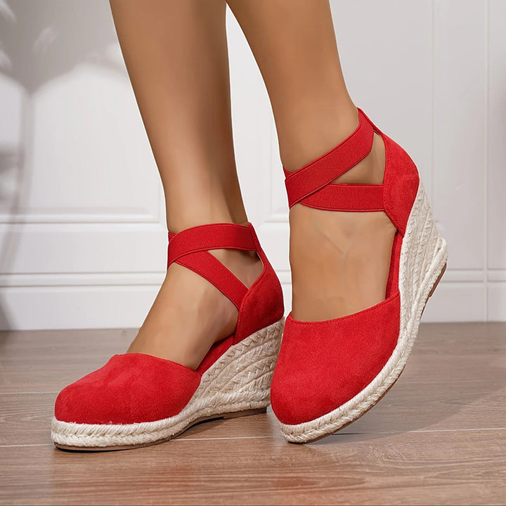 Chic Closed-Toe Wedge Sandals for Women - Crisscross Elastic Ankle Strap for Summer Events