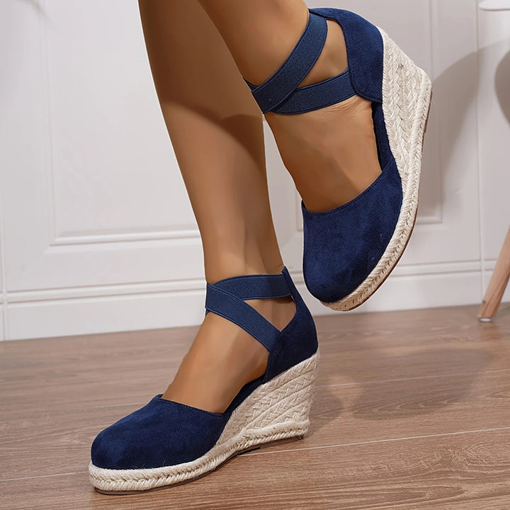 Chic Closed-Toe Wedge Sandals for Women - Crisscross Elastic Ankle Strap for Summer Events