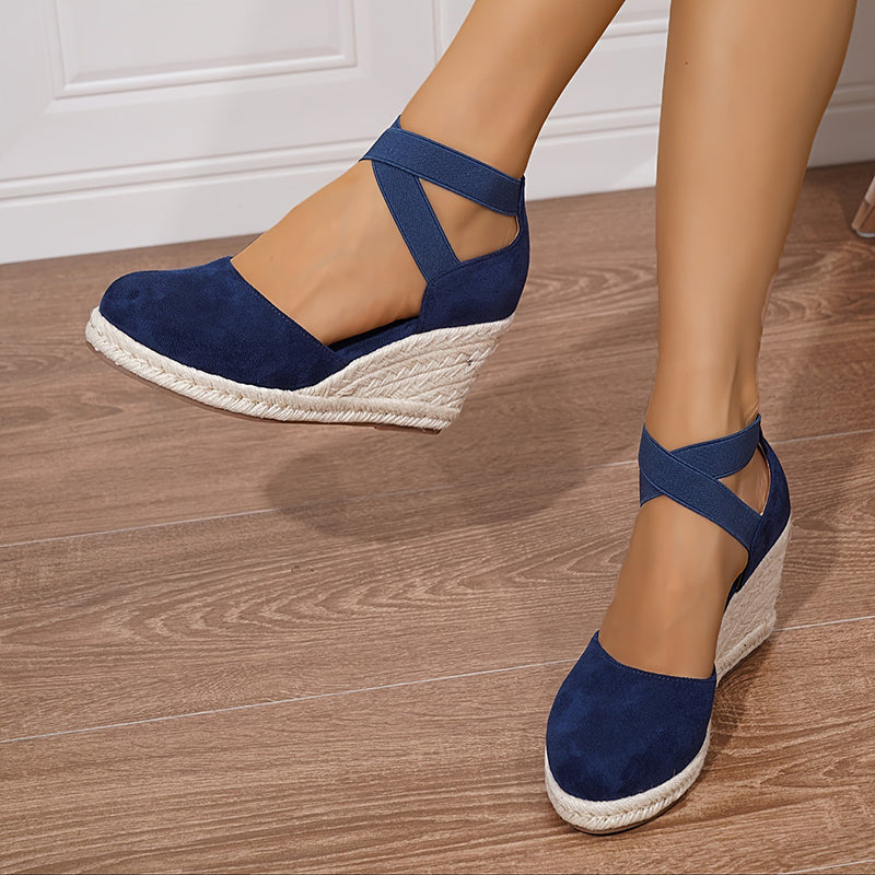 Chic Closed-Toe Wedge Sandals for Women - Crisscross Elastic Ankle Strap for Summer Events