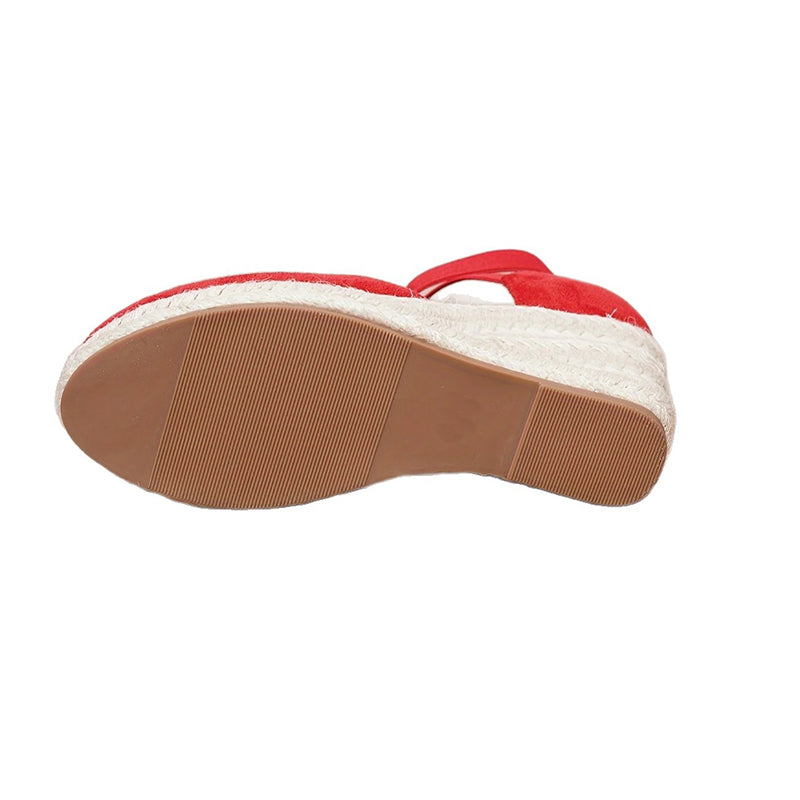 red Chic Closed-Toe Wedge Sandals for Women - Crisscross Elastic Ankle Strap for Summer Events