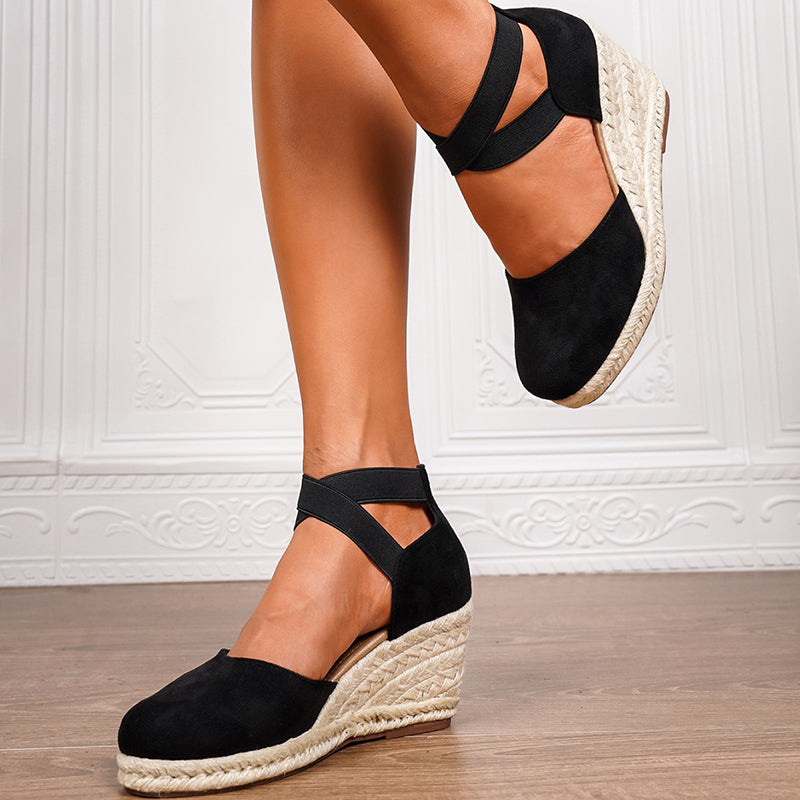 Chic Closed-Toe Wedge Sandals for Women - Crisscross Elastic Ankle Strap for Summer Events