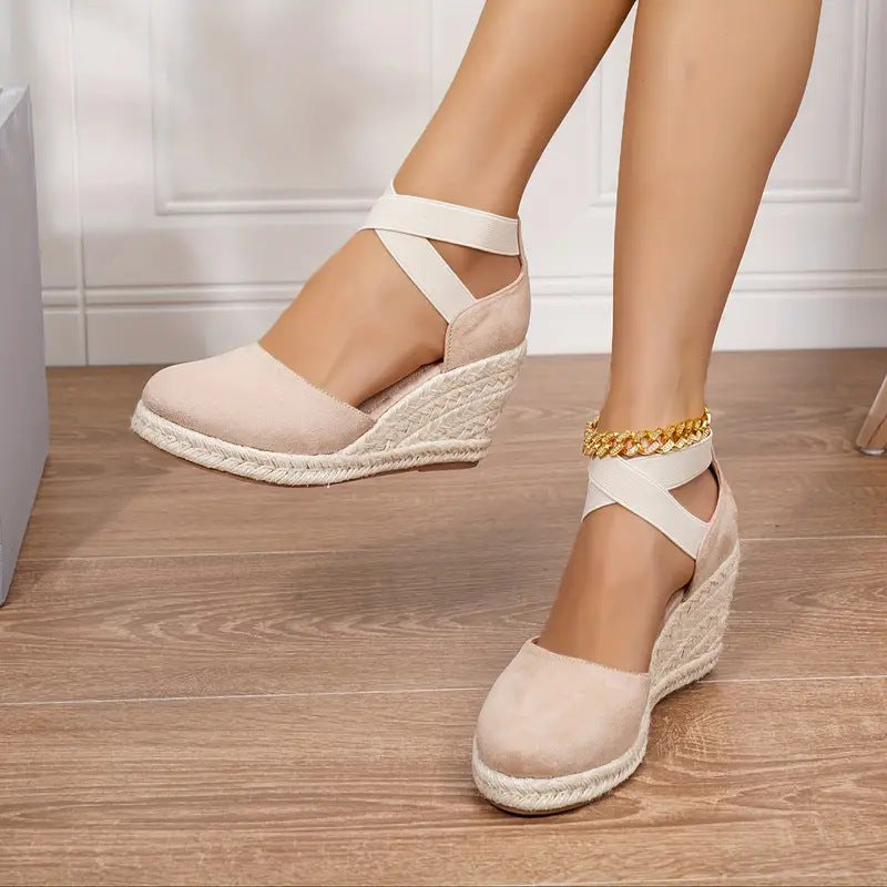 Chic Closed-Toe Wedge Sandals for Women - Crisscross Elastic Ankle Strap for Summer Events