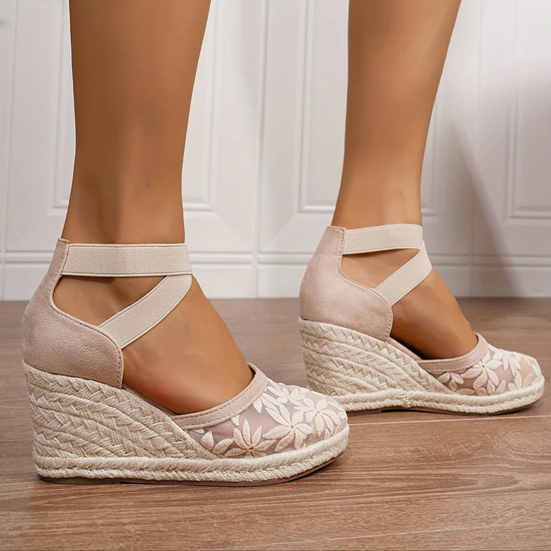 Chic Closed-Toe Wedge Sandals for Women - Crisscross Elastic Ankle Strap for Summer Events
