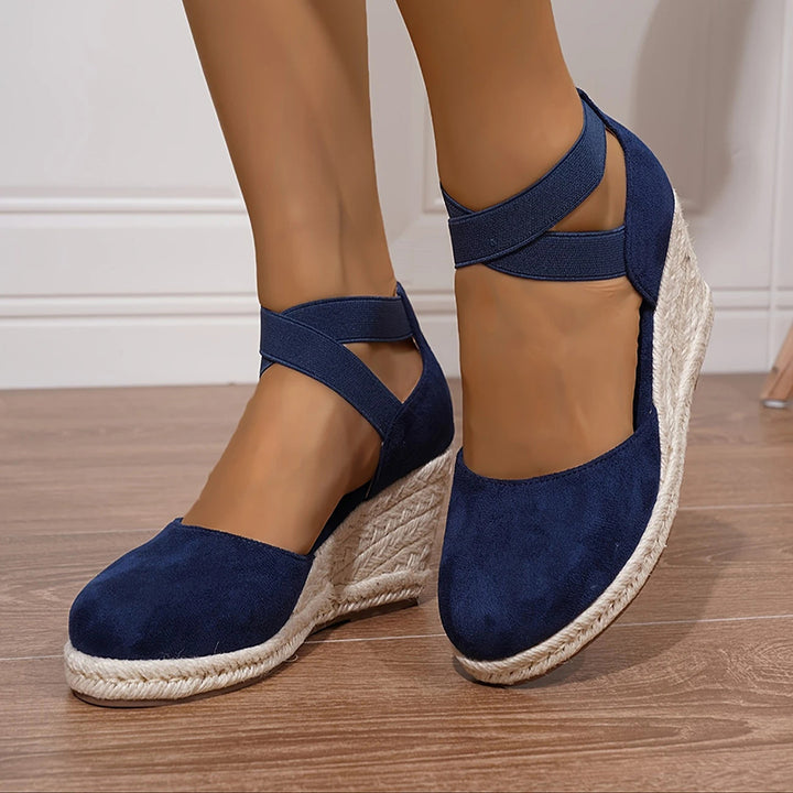 Chic Closed-Toe Wedge Sandals for Women - Crisscross Elastic Ankle Strap for Summer Events