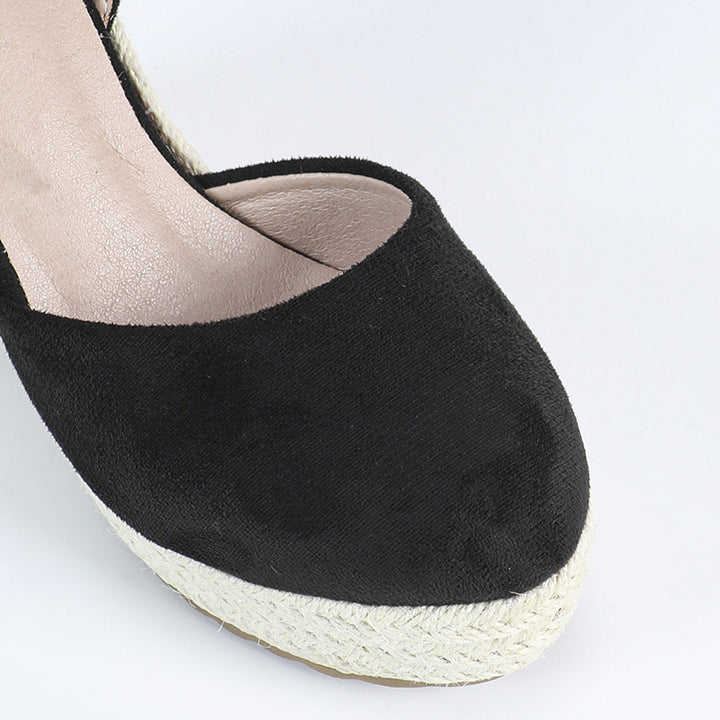 black Women's closed toe espadrilles wedge sandals 4 inches