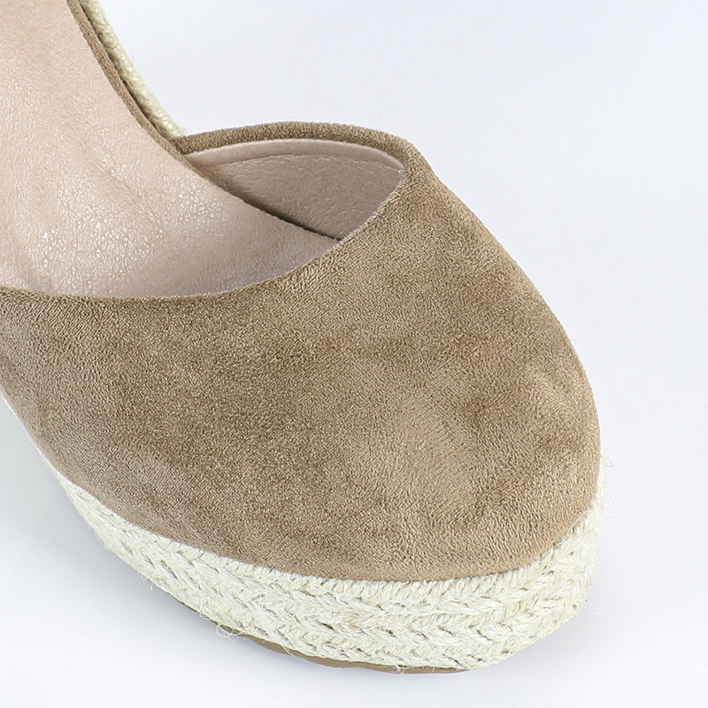 khaki Women's closed toe espadrilles wedge sandals 4 inches