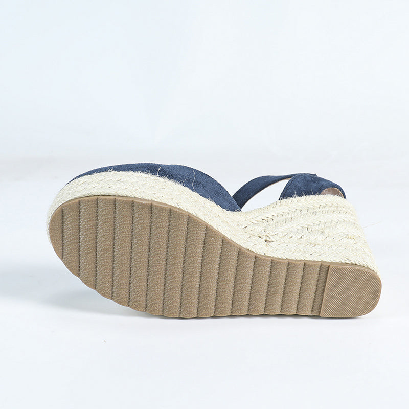 blue Women's closed toe espadrilles wedge sandals 4 inches