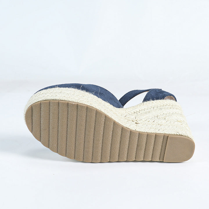 blue Women's closed toe espadrilles wedge sandals 4 inches