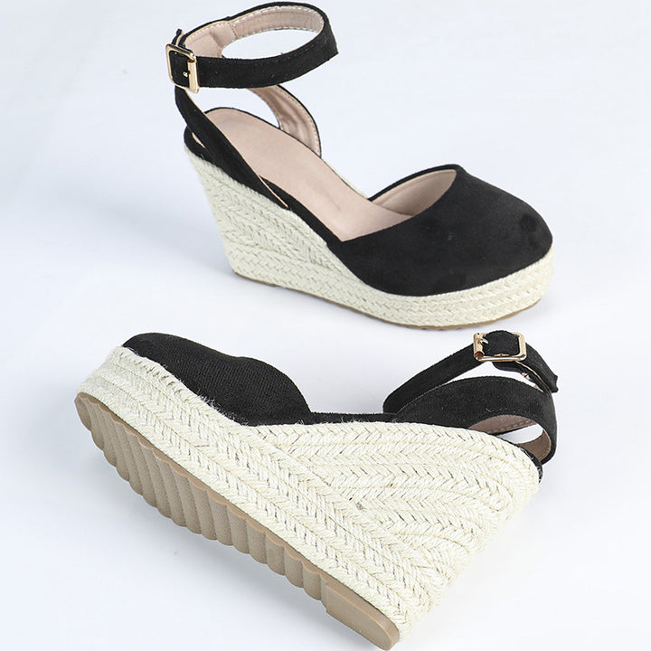 black Women's closed toe espadrilles wedge sandals 4 inches